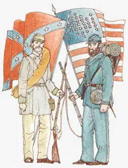 Hands Behind Back Prints: Illustration of Confederate and Union soldiers from the American Civil War
