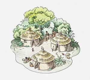 Images Dated 14th April 2010: Illustration of conical huts in tribal village