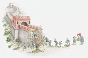 Great Wall Of China Gallery: Illustration of construction of Great Wall of China