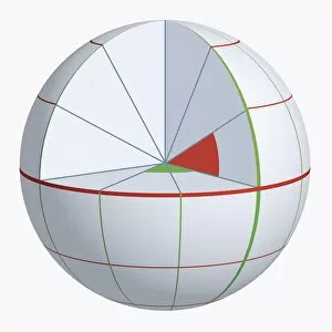 Images Dated 23rd November 2009: Illustration of coordinate system on cross-section globe