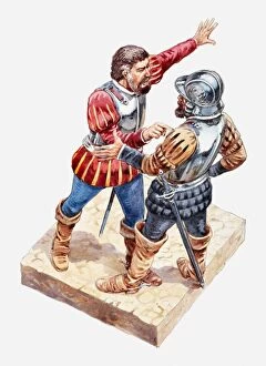 Images Dated 13th July 2010: Illustration of Cortes and his captain Pedro de Alvarado during a confrontation