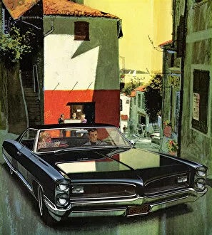 Vintage Car Illustrations Gallery: Illustration of a couple driving in a vintage black car