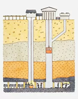 Illustration of cross-section through a coal mine