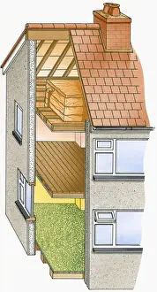 Carpet Prints: Illustration of cross section of house showing insulation on floors and windows