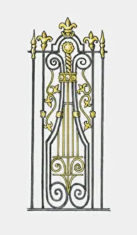 Gilded Prints: Illustration of decorative French Baroque gilded iron screen