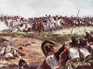 Neoclassical Prints: Illustration Depicting the Battle of Waterloo