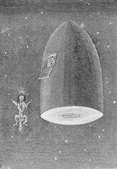 Outer Space Prints: Illustration Depicting the Disposal of Satellite's Body in From the Earth to the Moon by Jules Verne