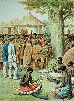 Hospitality Prints: Illustration Depicting French Military Officers Being Received by African Royalty by Frederic Theodore Lix