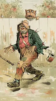 Illustration Depicting Guard Dog Scaring Man