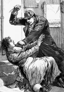 Violence Prints: Illustration Depicting Jack the Ripper Attacking a Woman