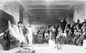 Illustration Depicting Phyrne in Greek Courtroom