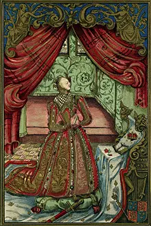 Illustration Depicting Queen Elizabeth Praying