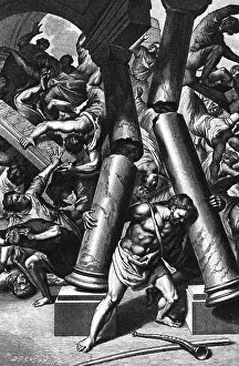 Illustration Depicting Samson Destroying Temple