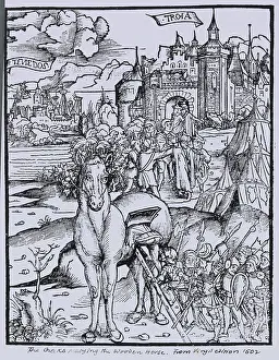 Illustration Depicting Soldiers Preparing Wooden Horse