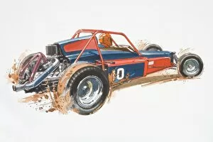 Images Dated 12th September 2006: Illustration, Desert Racer being driven over sandy ground, single-seater buggy with red roll-cage