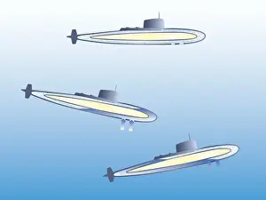 Diving Prints: Illustration, diagram illustrating the function of ballast tanks on submarines