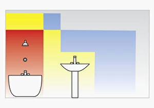 Illustration of different zones in a bathroom, specifying what electrical equipment can be installed