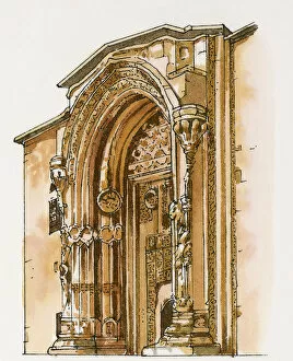 Circa 13th Century Gallery: Illustration of Divrigi Great Mosque and Hospital, west portal
