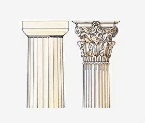 Pen And Ink Gallery: Illustration of Doric and Corinthian style columns