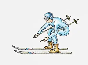 Moving Down Prints: Illustration of downhill skier