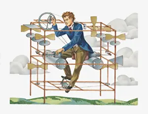 Invention Prints: Illustration of Dr W Ayres pedal flying machine, 1885