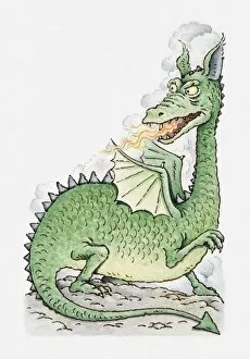 Illustration of a dragon spitting fire