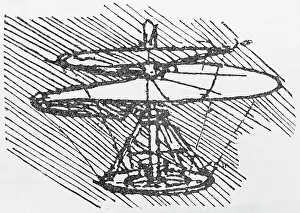 Illustration of Early Helicopter Draft by Leonardo da Vinci