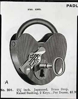 Brass Prints: Illustration Of Early Padlock & Key