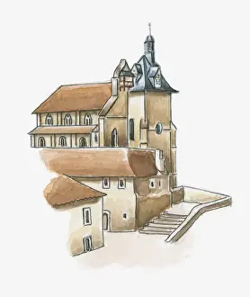Aquitaine Prints: Illustration of Eglise Saint-Jacques, Bergerac, Dordogne, France