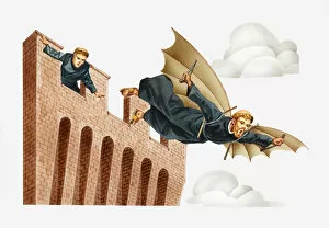Images Dated 14th June 2011: Illustration of Eilmer (Elmer) of Malmesbury, 11th century Benedictine monk, attempting to fly