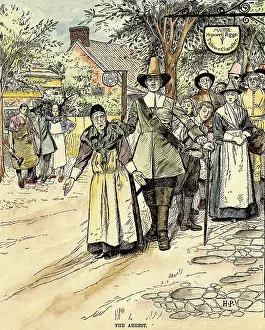 Elderly Prints: Illustration of Elderly Woman Being Led Away During the Salem Witch Trials