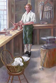 Workshop Prints: Illustration of Eli Whitney in His Workshop