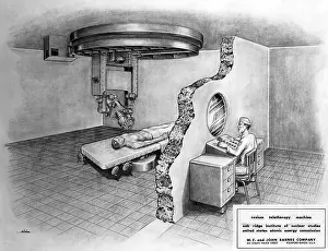 Illustration of Employee Using Cancer Treatment Machinery on Patient