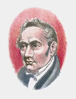 Ink And Brush Prints: Illustration of English engineer and inventor George Stephenson