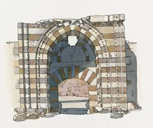 Illustration of entrance to Kubad Abad Palace, near Aksaray, Turkey
