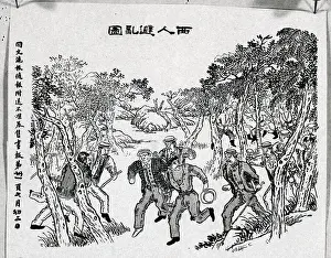 Fleeing Prints: Illustration Of Europeans Fleeing China