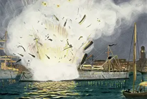 Illustration of Explosion of the USS Maine in Havana Harbor
