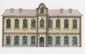 Illustration of facade of typical Neo-Classical building seen in Kars, Turkey