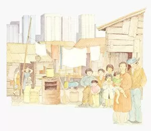 Images Dated 4th July 2011: Illustration of family in Brazilian favela