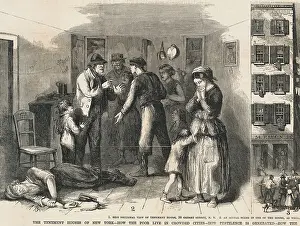 Unconscious Prints: Illustration of Family Distraught over Drunk Father on Floor