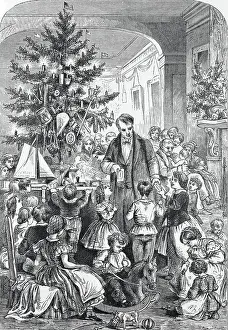Illustration of Family and Friends Exchanging Gifts