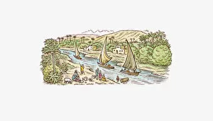 Images Dated 9th February 2009: Illustration of felucca boats on Egypts River Nile