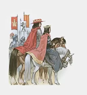 Images Dated 16th December 2009: Illustration of Ferdinand II of Aragon and Queen Isabella I of Castille on horseback