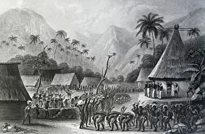 Expedition Prints: Illustration of Fiji Club Dance witnessed by the Wilkes Expedition on May 24, 1840
