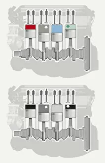 Illustration of firing order sequence of delivering power to car cylinder in multi-cylinder piston engine