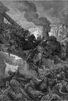 Prints of Illustration of the First Crusade (1095-99) in 1099 depicting Godfrey of Bouillon and other lords conquering Jerusalem and slaughtering thousands of Muslims and Jews Urban Echoes of America’s Golden Age: Illustration Of The First Crusade In 1099