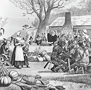 Pilgrim Prints: Illustration of the First Thanksgiving