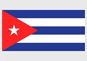 Illustration of flag of Cuba, with field of five blue and white stripes, and red equilateral triangle