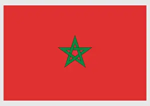 Black Color Prints: Illustration of flag of Morocco with black-bordered green interwoven star on red field