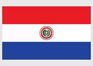 Illustration of flag of Paraguay, with three equal, horizontal red, white, and blue bands